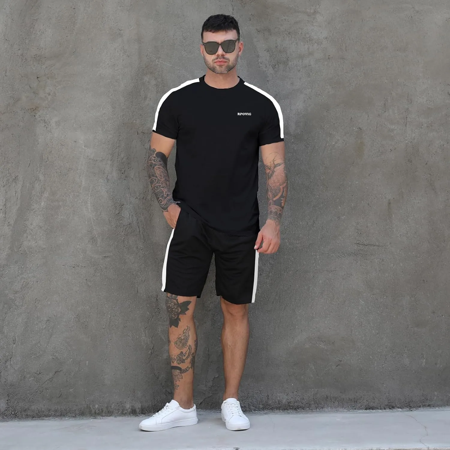 RPOVIG Shirts Shorts Workout Set:Men's 3 Pack Clothes Short set outfits Gym Active Athletic Basketball