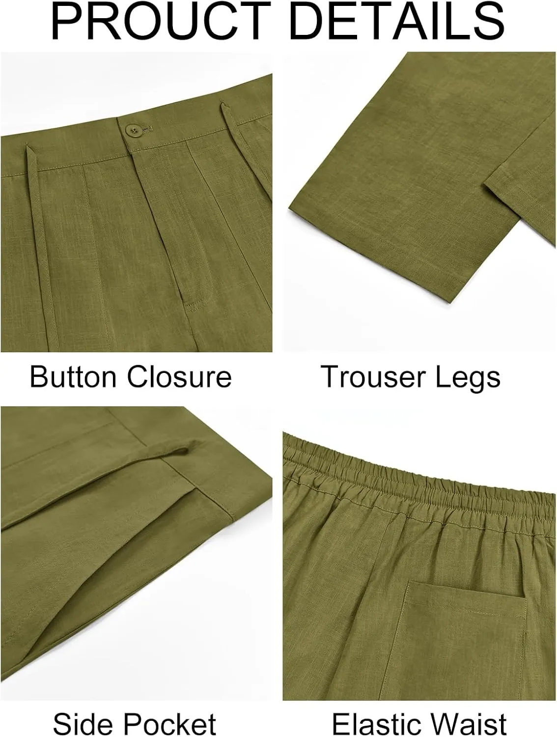 Runcati Mens Cotton Casual Pants Elastic Waist Drawstring Lightweight Cropped Pants Summer Beach Yoga Trousers