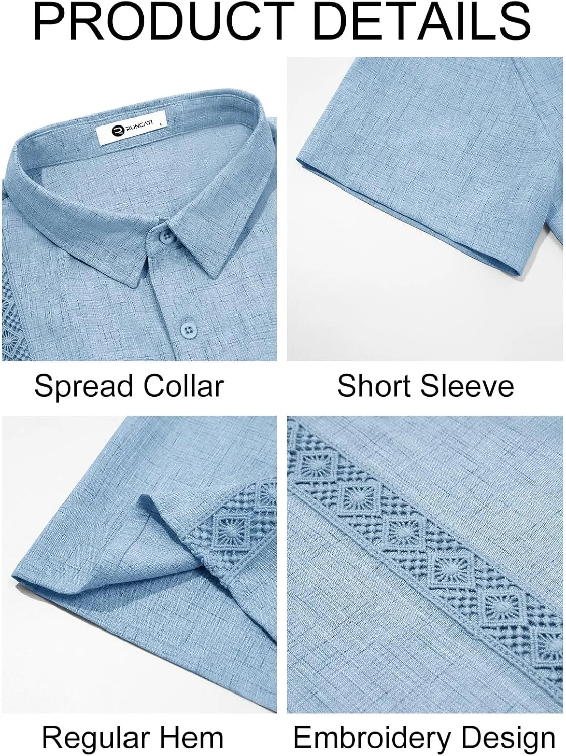 Runcati Mens Guayabera Shirts Button Down Cuban Casual Short Sleeve Shirt Summer Linen Beach Mexican Wedding Tops