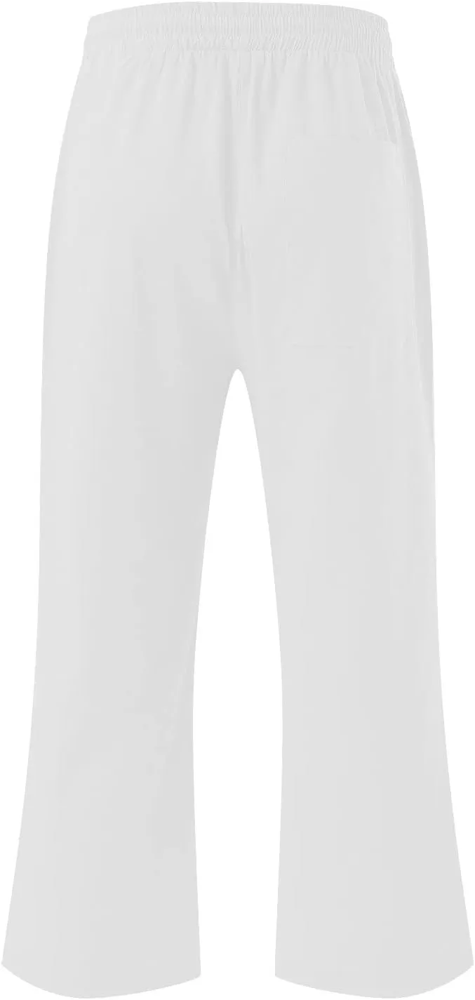 Ruziyoog Capris Pants for Women Cotton Linen Casual High Waist Drawstring Cropped Trouser Summer Loose Straight Wide Leg Pant