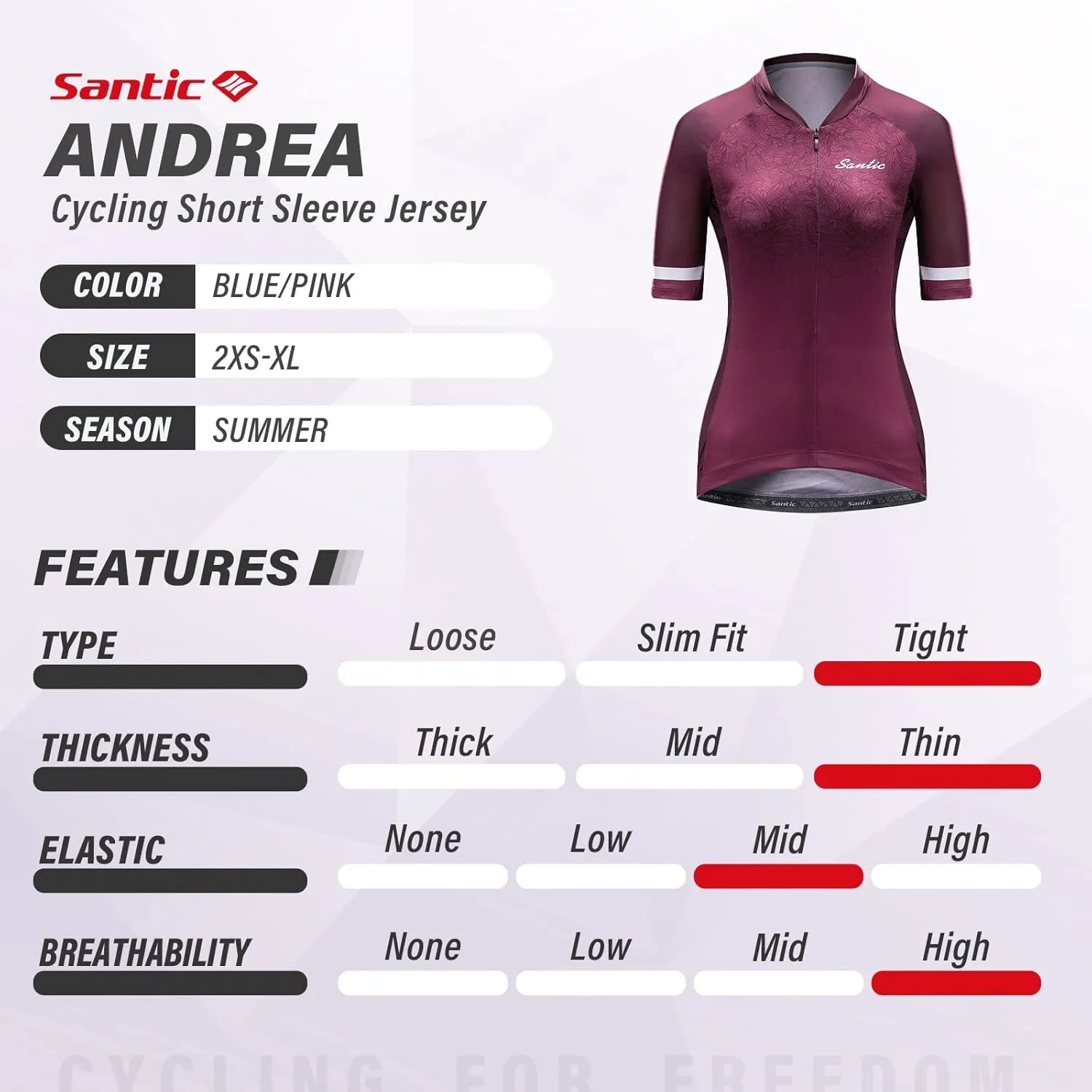 Santic Cycling Jersey Women's Shorts Sleeve Tops Bike Shirts Bicycle Jacket Full Zip with Pockets Andrea