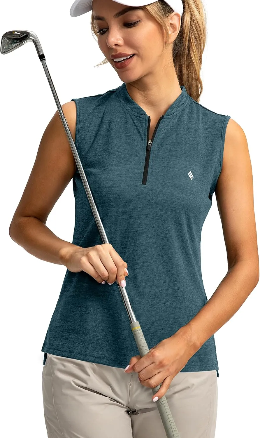 SANTINY Women's Sleeveless Golf Shirt Zip Up Tennis Lightweight Quick Dry Tank Tops Polo Shirts for Women