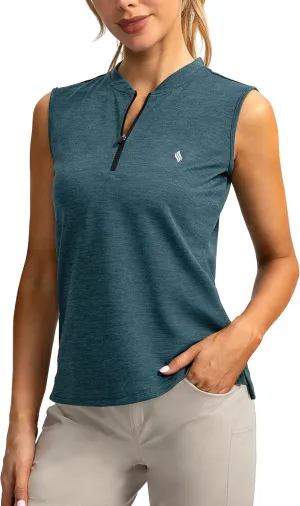 SANTINY Women's Sleeveless Golf Shirt Zip Up Tennis Lightweight Quick Dry Tank Tops Polo Shirts for Women