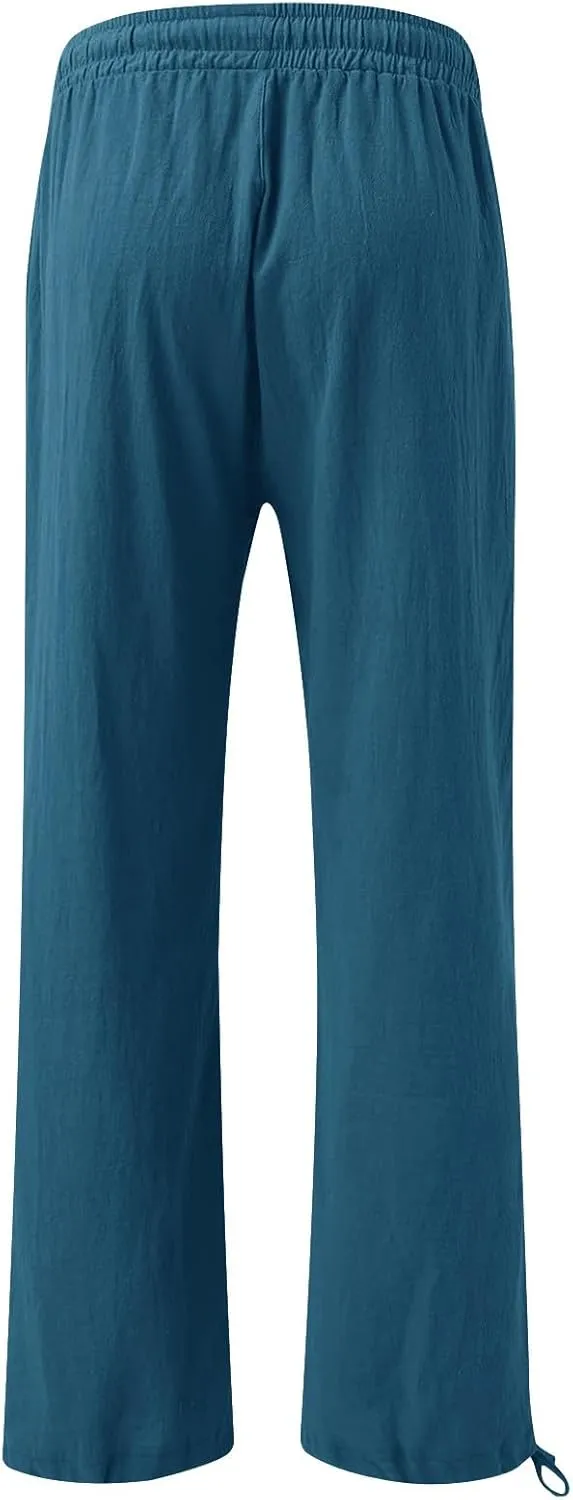 SHAOBGE Women Linen Palazzo Pants Summer Boho Wide Leg High Waist Casual Lounge Pant Trousers with Pockets