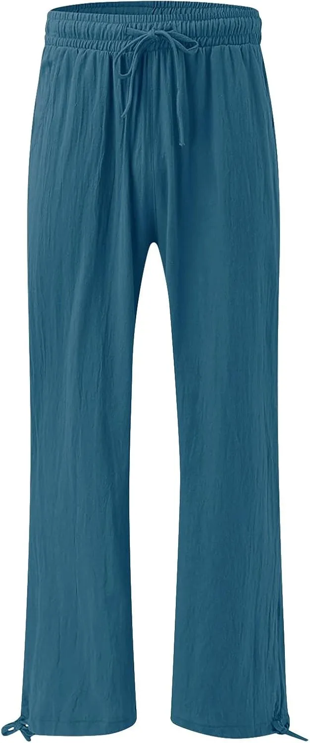 SHAOBGE Women Linen Palazzo Pants Summer Boho Wide Leg High Waist Casual Lounge Pant Trousers with Pockets