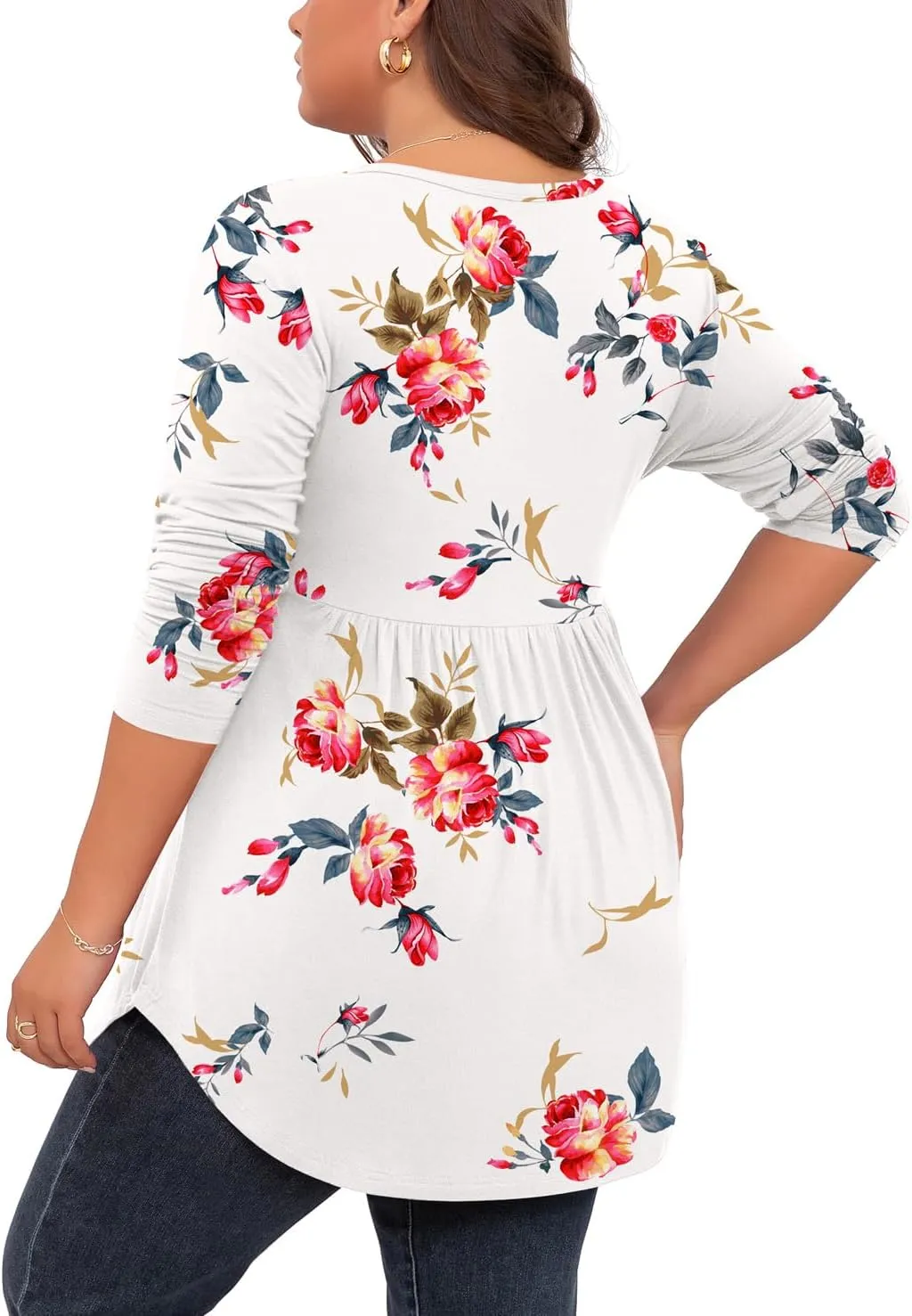 SHIJIALI Women's Plus Size Henley Shirts V Neck Button Tunic Tops Casual Long Sleeve Swing Flowy Blouse