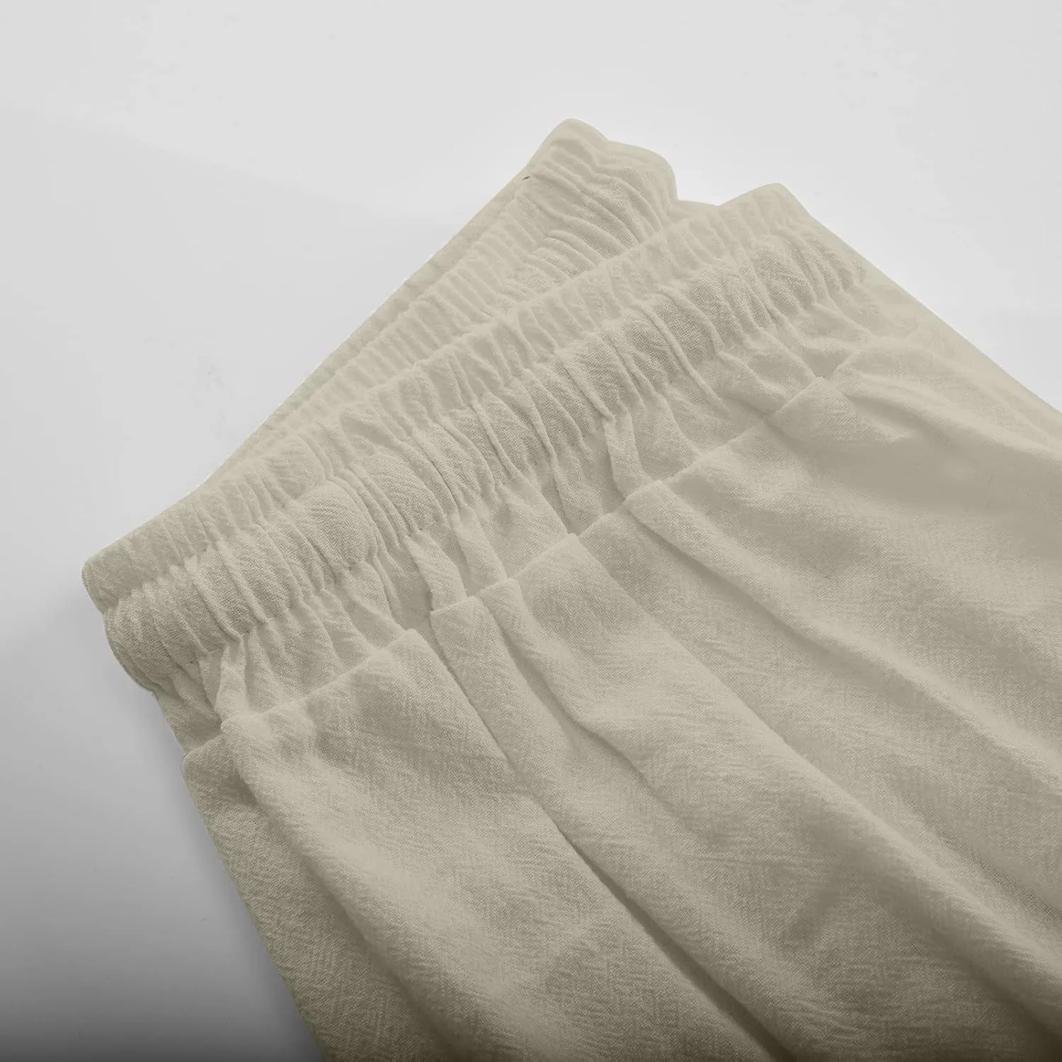SMIDOW Cotton Linen Cropped Pants for Women Casual Straight Leg Drawstring Elastic Waist Capris Loose Lounge Trousers