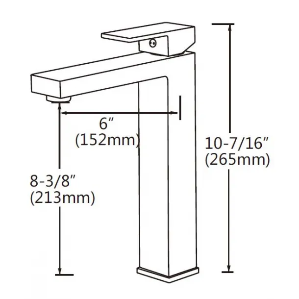 Solid Brass Square Black Tall Basin Mixer Vanity Mixer Tap