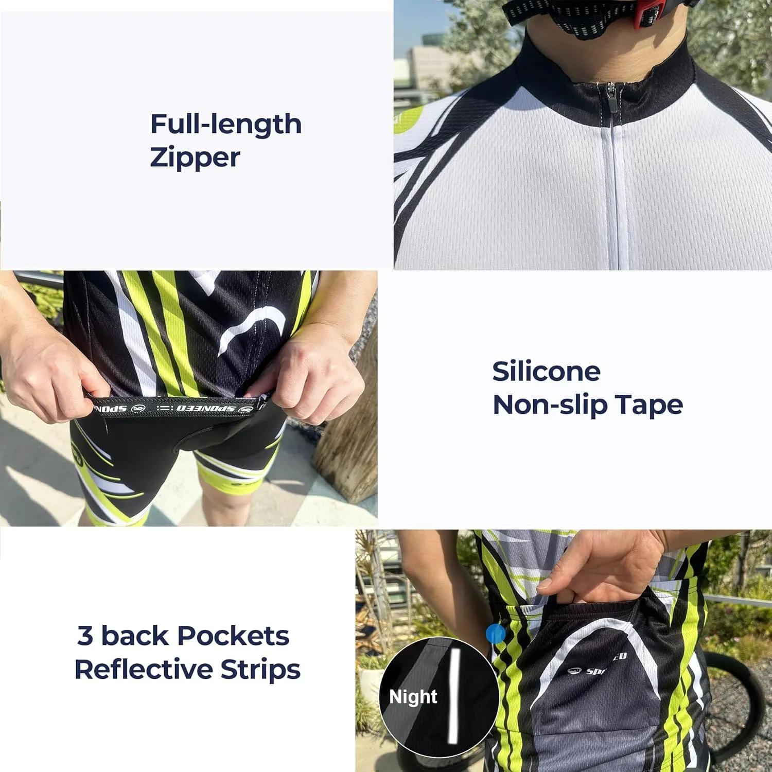 sponeed Men's Cycling Jerseys Tops Biking Shirts Short Sleeve Bike Clothing Full Zipper Bicycle Jacket with Pockets