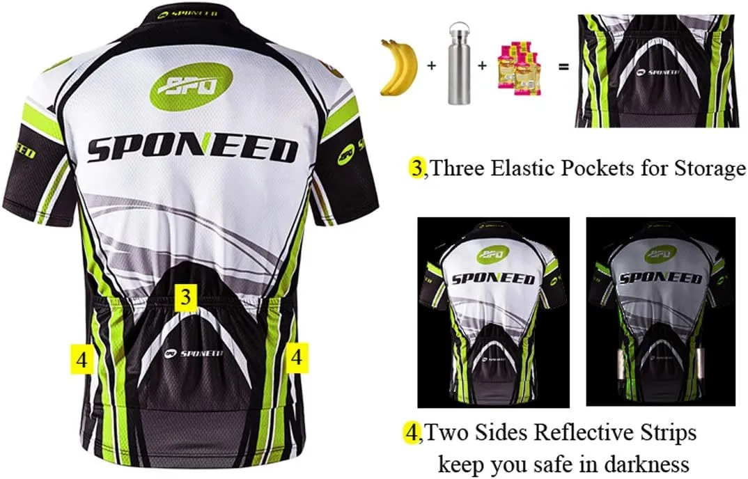 sponeed Men's Cycling Jerseys Tops Biking Shirts Short Sleeve Bike Clothing Full Zipper Bicycle Jacket with Pockets