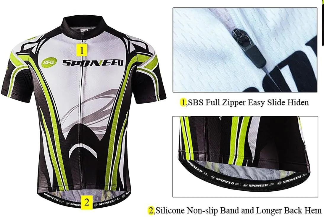 sponeed Men's Cycling Jerseys Tops Biking Shirts Short Sleeve Bike Clothing Full Zipper Bicycle Jacket with Pockets