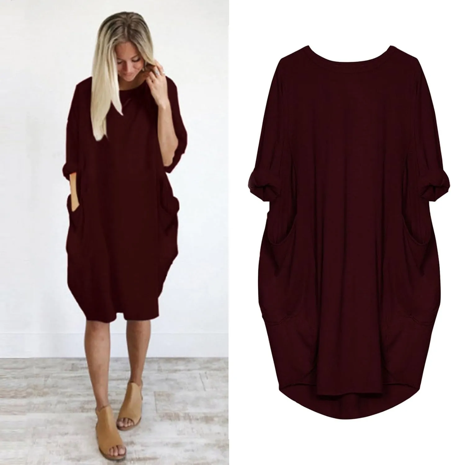 Summer Dresses for Women 2025, Baggy Curvy Sleeve Oversized Tshirt Dress Colorful Solid Round Neck Dresses with Pockets