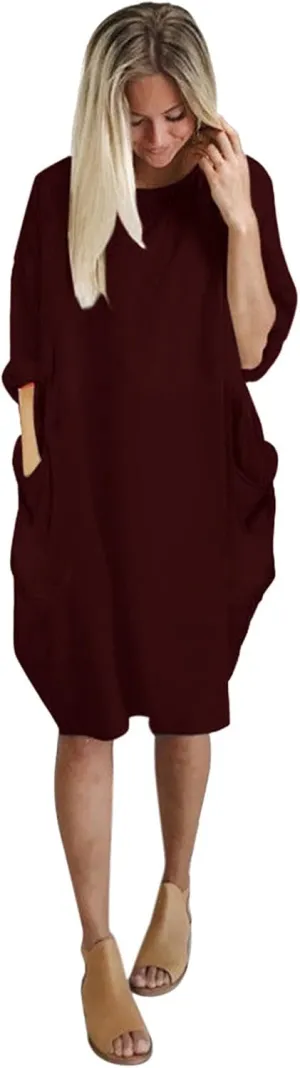 Summer Dresses for Women 2025, Baggy Curvy Sleeve Oversized Tshirt Dress Colorful Solid Round Neck Dresses with Pockets