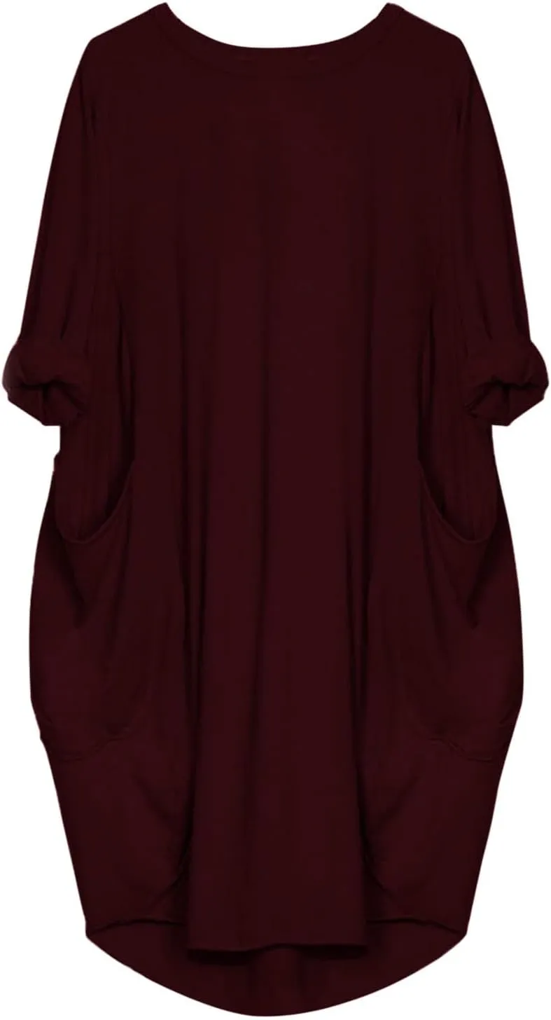 Summer Dresses for Women 2025, Baggy Curvy Sleeve Oversized Tshirt Dress Colorful Solid Round Neck Dresses with Pockets