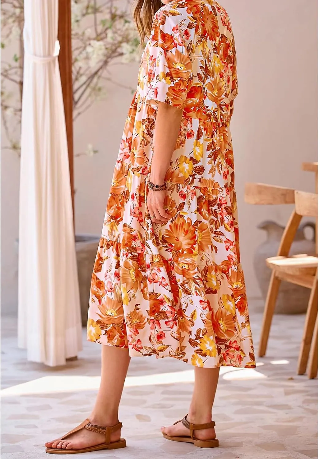 Summer Dresses for Women 2025 Button Down Coolared Shirts Maxi Dress Boho Floral Sundress with Pocket Maxi