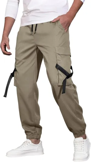 Sweatpants for Men Sports Tapered Cargo Mens Renissance Split Airoft Slim Fit Elastic Waist Solid Color Jogger Men