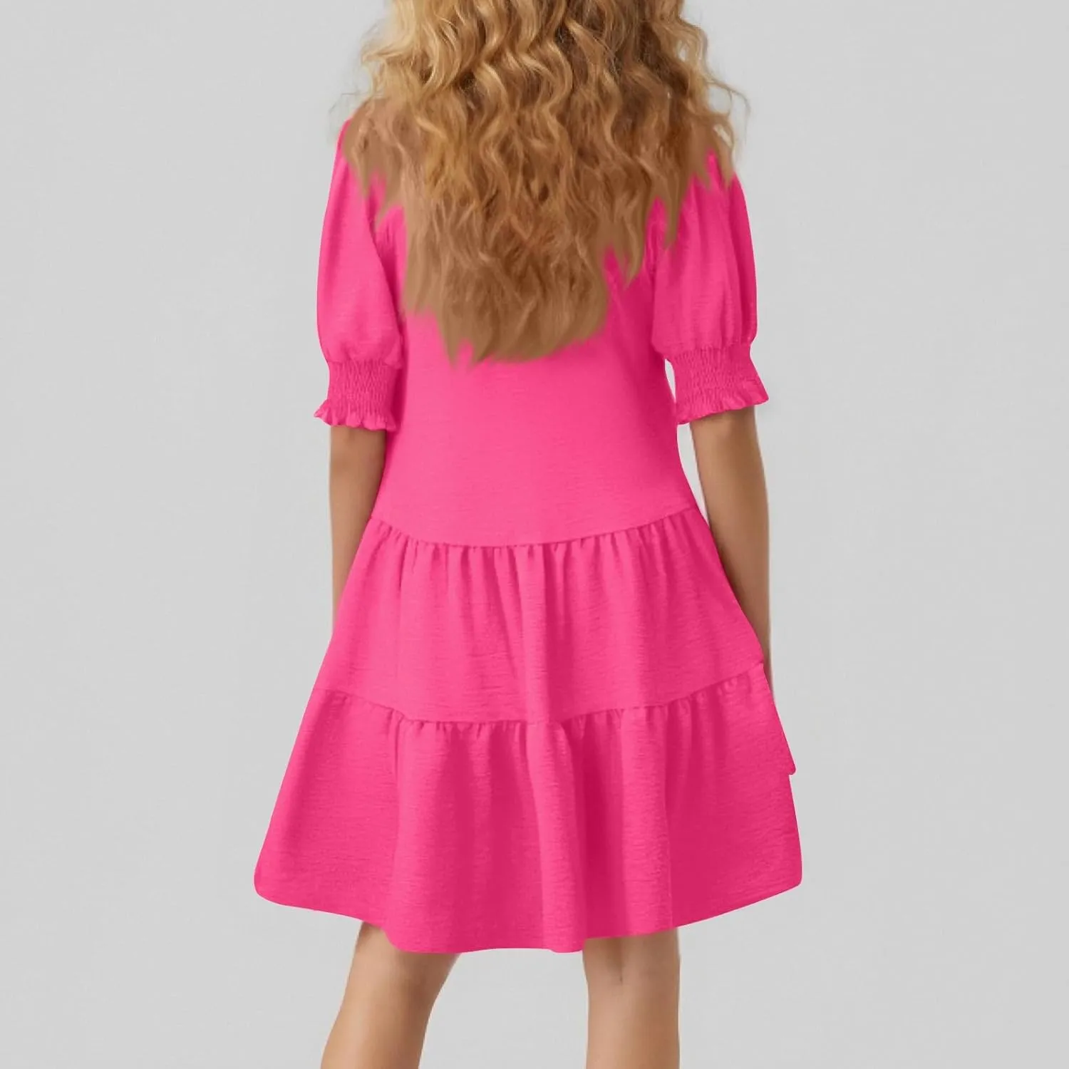 T Shirt Dresses for Women 2025 Puff Sleeve A Line Mini Babydoll Dress Loose Lapel V Neck Short Summer Dresses Trendy