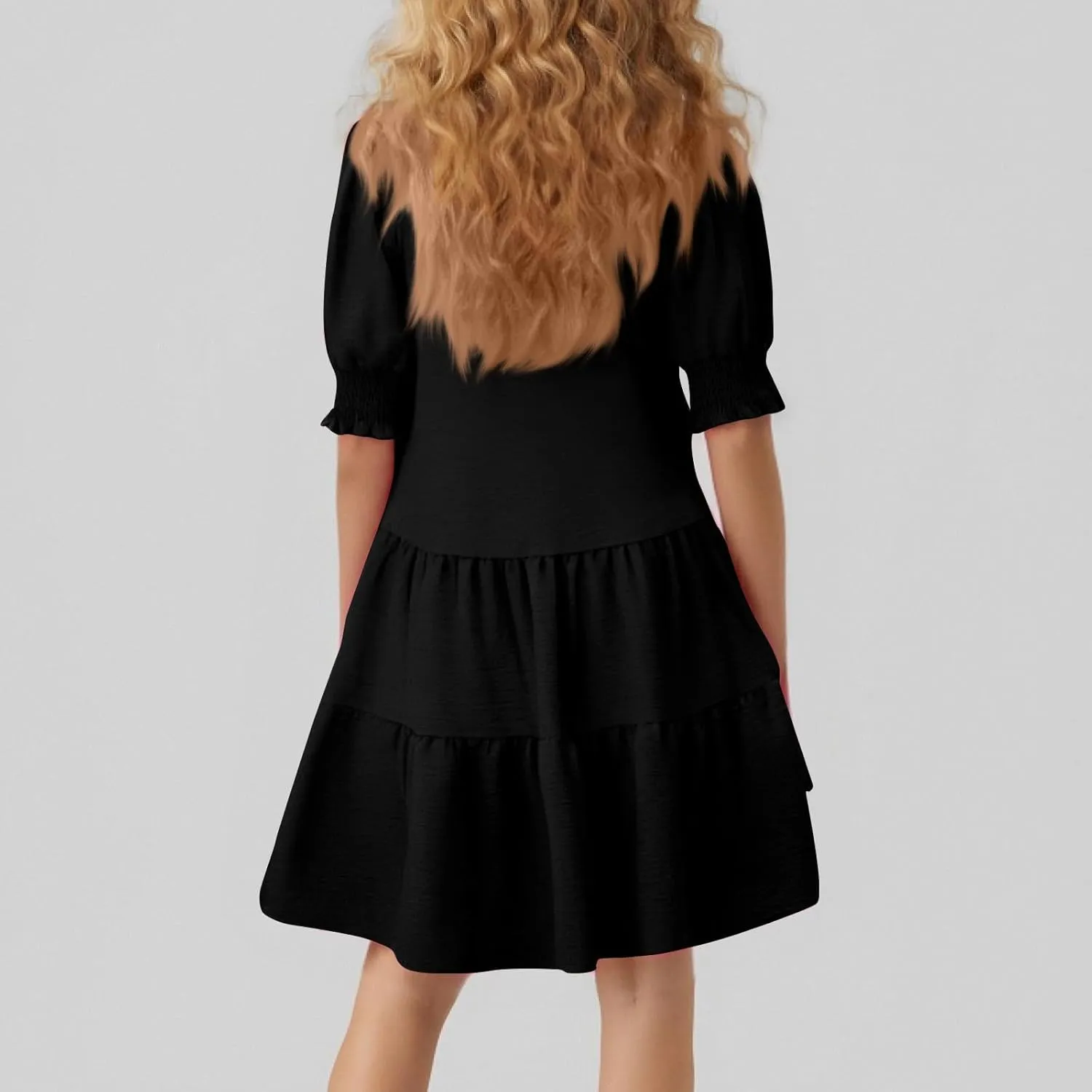 T Shirt Dresses for Women 2025 Puff Sleeve A Line Mini Babydoll Dress Loose Lapel V Neck Short Summer Dresses Trendy