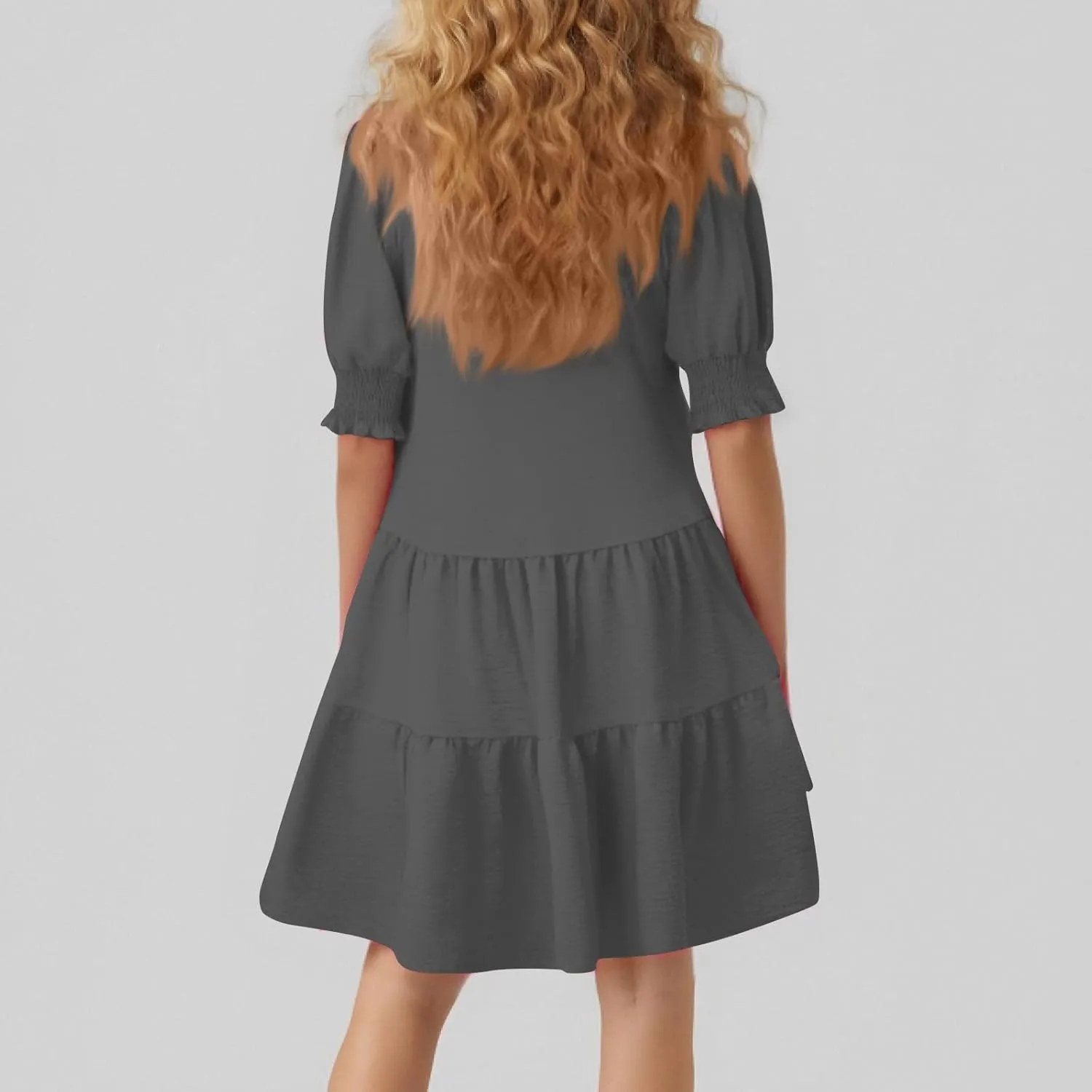 T Shirt Dresses for Women 2025 Puff Sleeve A Line Mini Babydoll Dress Loose Lapel V Neck Short Summer Dresses Trendy
