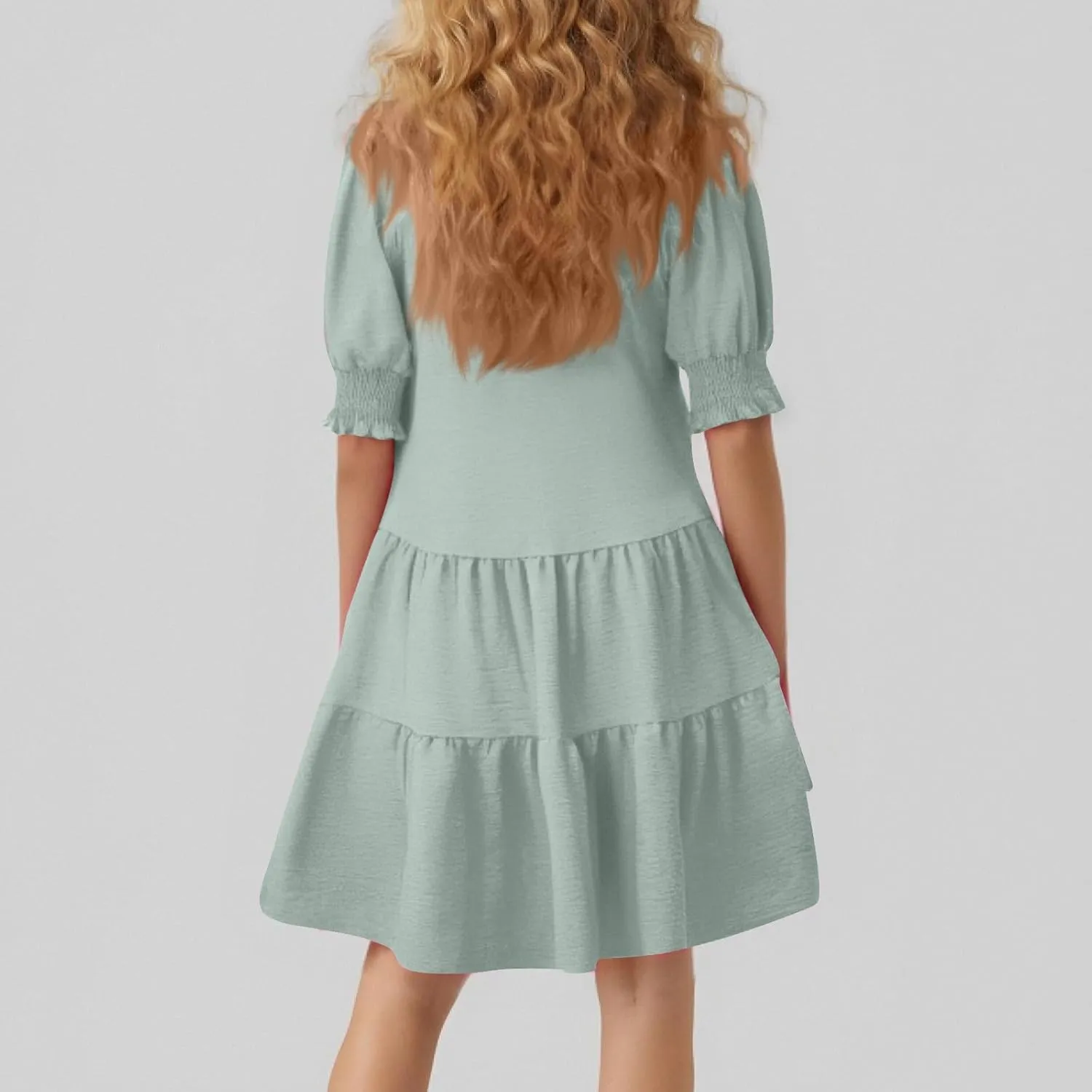 T Shirt Dresses for Women 2025 Puff Sleeve A Line Mini Babydoll Dress Loose Lapel V Neck Short Summer Dresses Trendy
