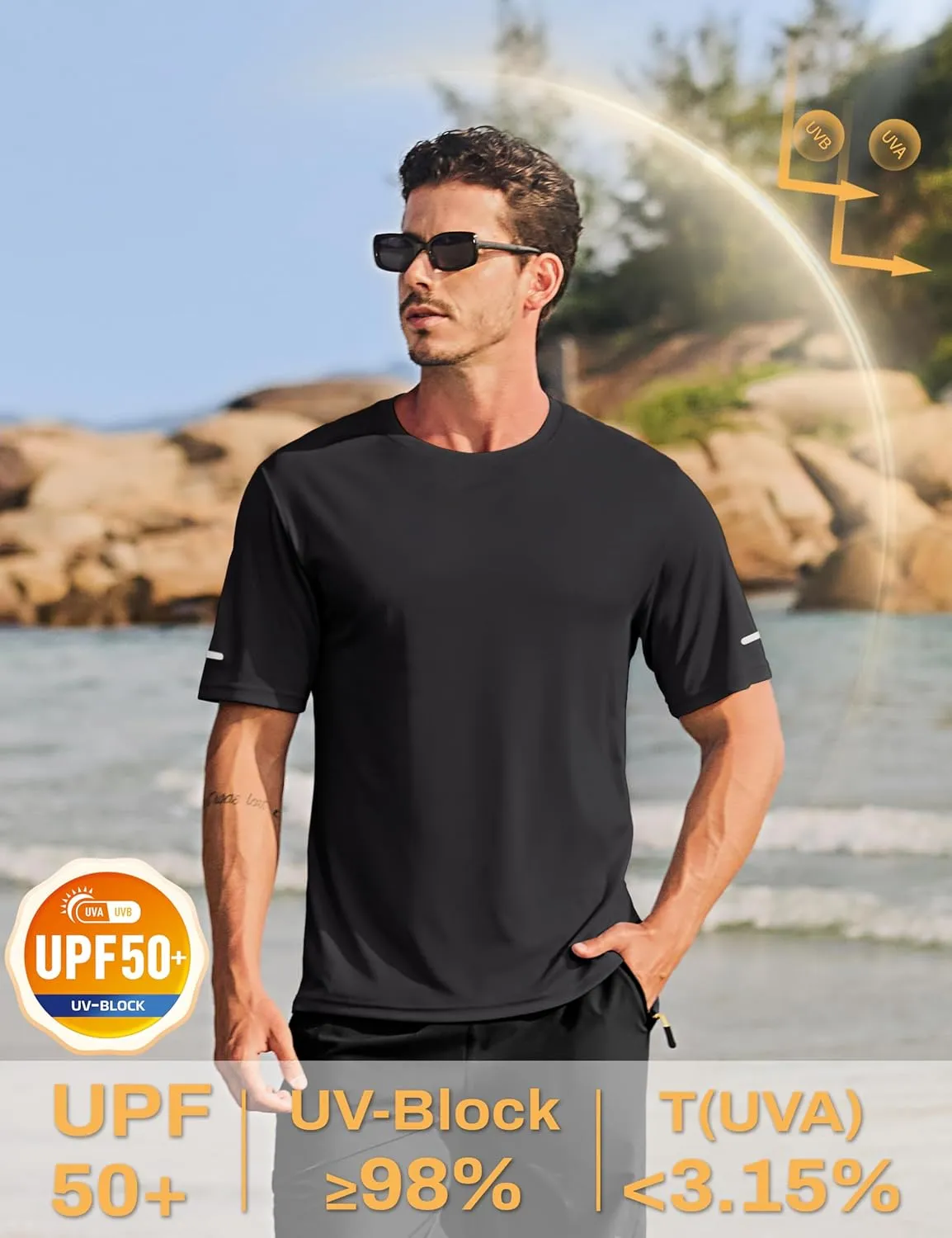 TACVASEN Men's Short Sleeve Swim Top UPF 50  Sun Protection T-Shirt Crew Neck Moisture Wicking Gym Shirts