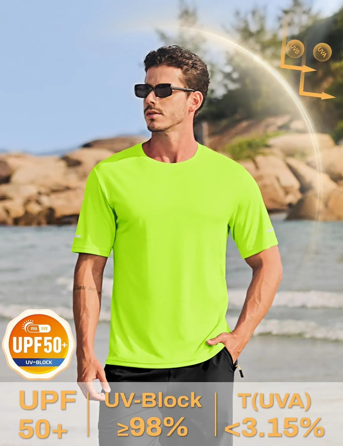TACVASEN Men's Short Sleeve Swim Top UPF 50  Sun Protection T-Shirt Crew Neck Moisture Wicking Gym Shirts