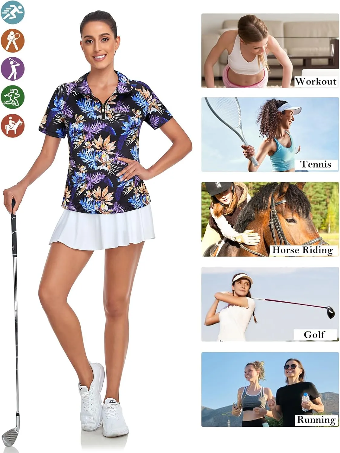 Tanst Sky Women's Golf Polo Shirts Quick Dry 1/4 Zip Up Tennis Workout Athletic Tops