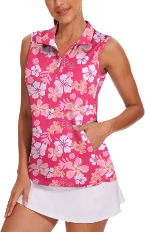 Tanst Sky Women's Sleeveless Golf Shirt Quick Dry Zip Up Workout Tennis Tops with Pockets