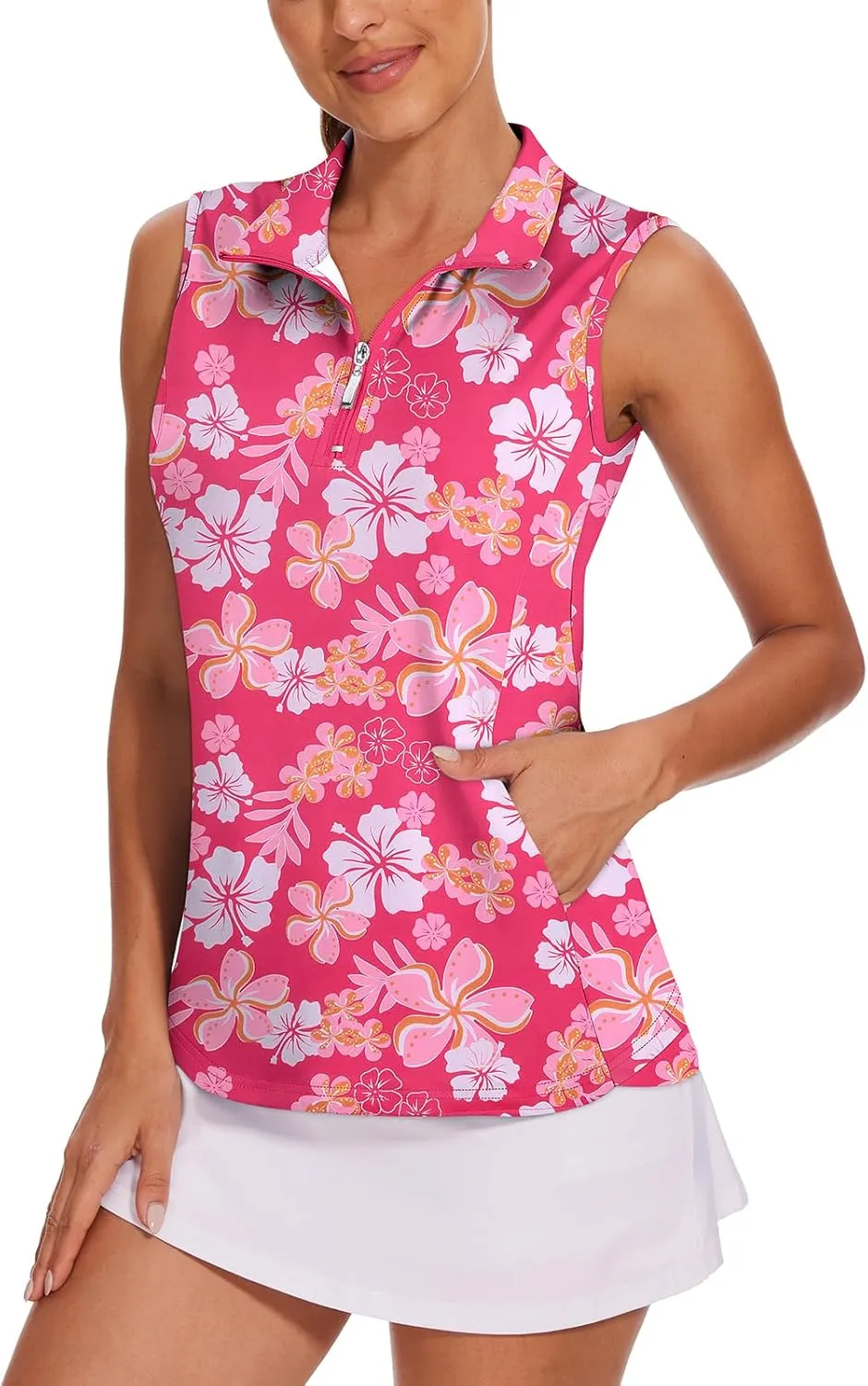 Tanst Sky Women's Sleeveless Golf Shirt Quick Dry Zip Up Workout Tennis Tops with Pockets