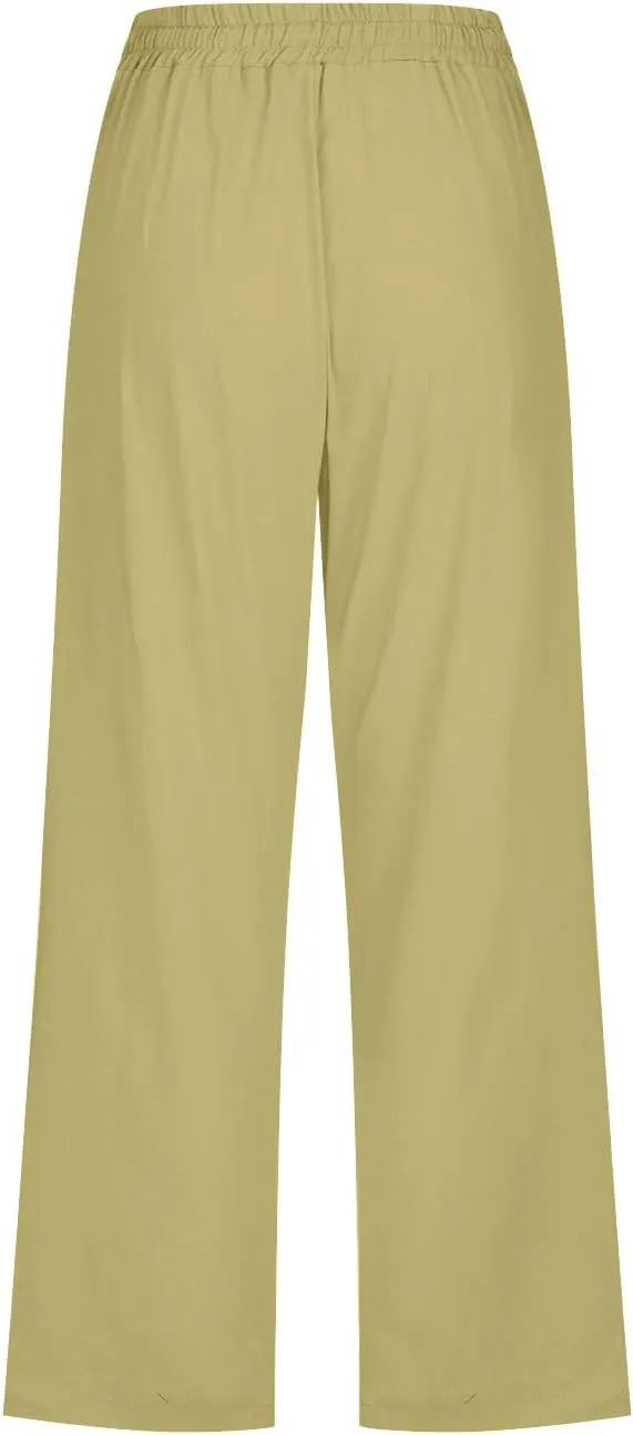 TARIENDY Capri Pants for Women Casual Summer 2025 Drawstring Elastic Waist Pant Straight Leg Cropped Trouser with Pockets