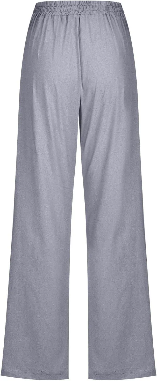 TARIENDY Casual Pants for Women Loose Fit Straight Leg Drawstring Elastic Waist Pants Summer Beach Outfits with Pockets
