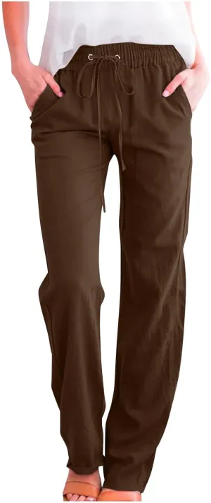 TARIENDY High Waist Pants for Women Drawstring Straight Leg Lounge Pant Loose Comfy Casual Summer Trousers with Pockets