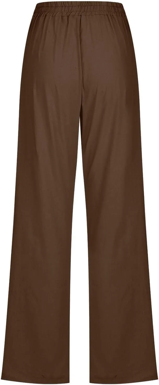 TARIENDY High Waist Pants for Women Drawstring Straight Leg Lounge Pant Loose Comfy Casual Summer Trousers with Pockets