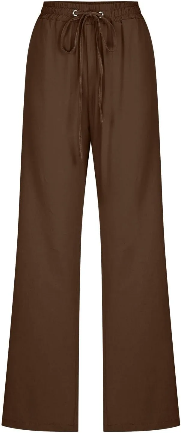 TARIENDY High Waist Pants for Women Drawstring Straight Leg Lounge Pant Loose Comfy Casual Summer Trousers with Pockets
