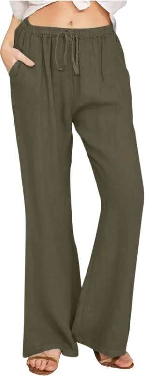 TARIENDY Womens Plus Size Pants Elastic Waist Women's Elastic Drawstring Trousers Summer Casual Outfits Wide Leg Pants
