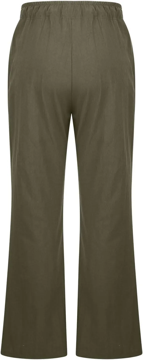 TARIENDY Womens Plus Size Pants Elastic Waist Women's Elastic Drawstring Trousers Summer Casual Outfits Wide Leg Pants