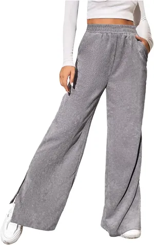 Temperament High Waist Women's Fashion Shows Thin Casual High Waist Loose Wide Leg Movement with Pocket Trousers