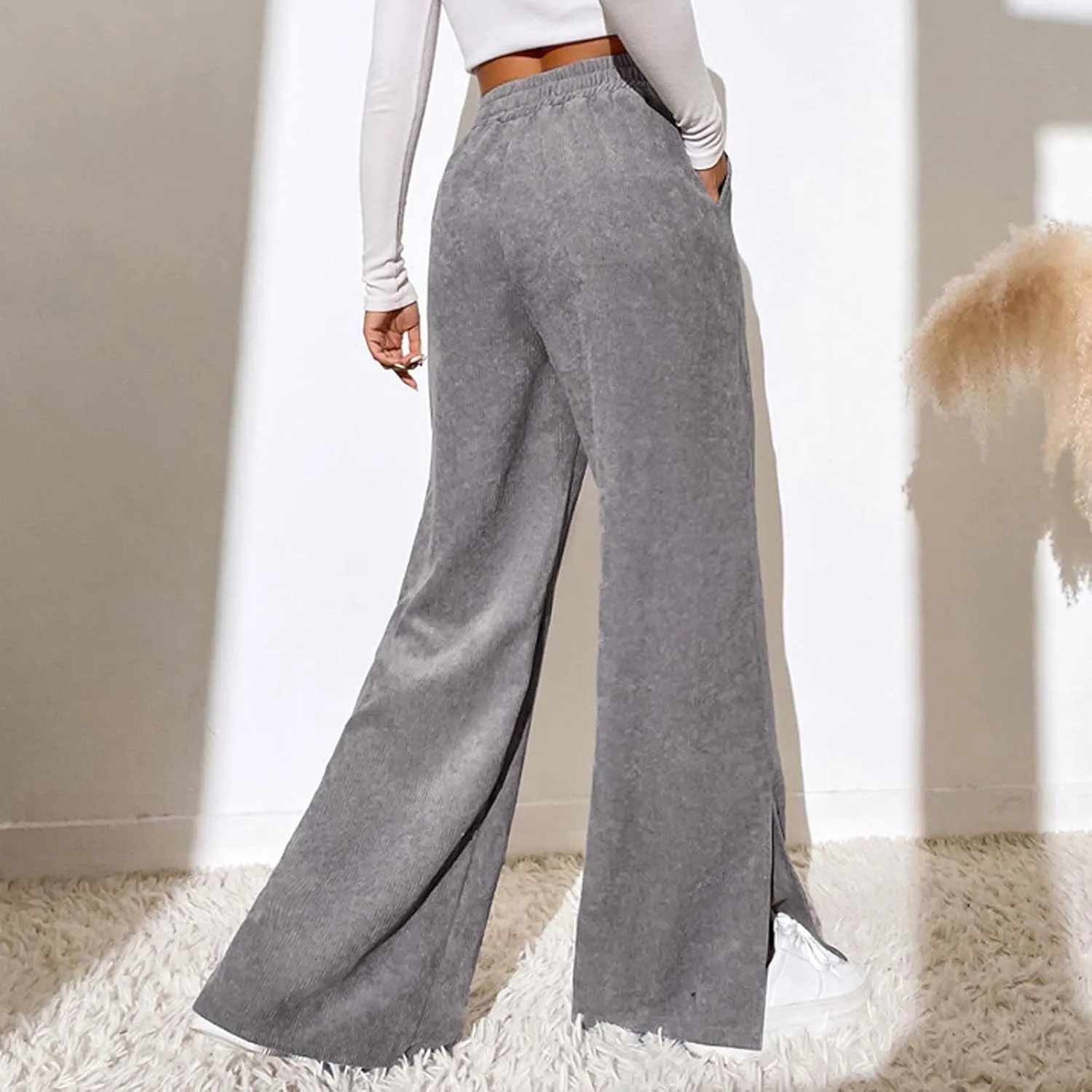 Temperament High Waist Women's Fashion Shows Thin Casual High Waist Loose Wide Leg Movement with Pocket Trousers