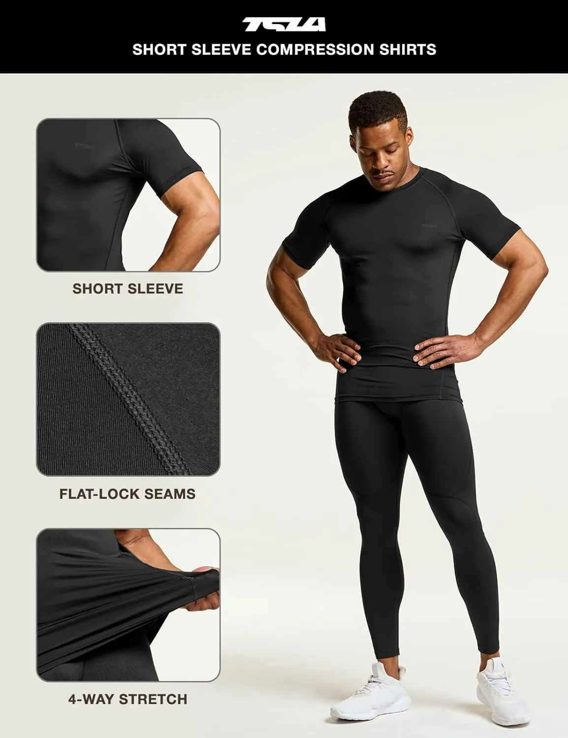 TSLA Men's UPF 50  Quick Dry Short Sleeve Compression Shirts, Athletic Workout Shirt, Water Sports Rash Guard