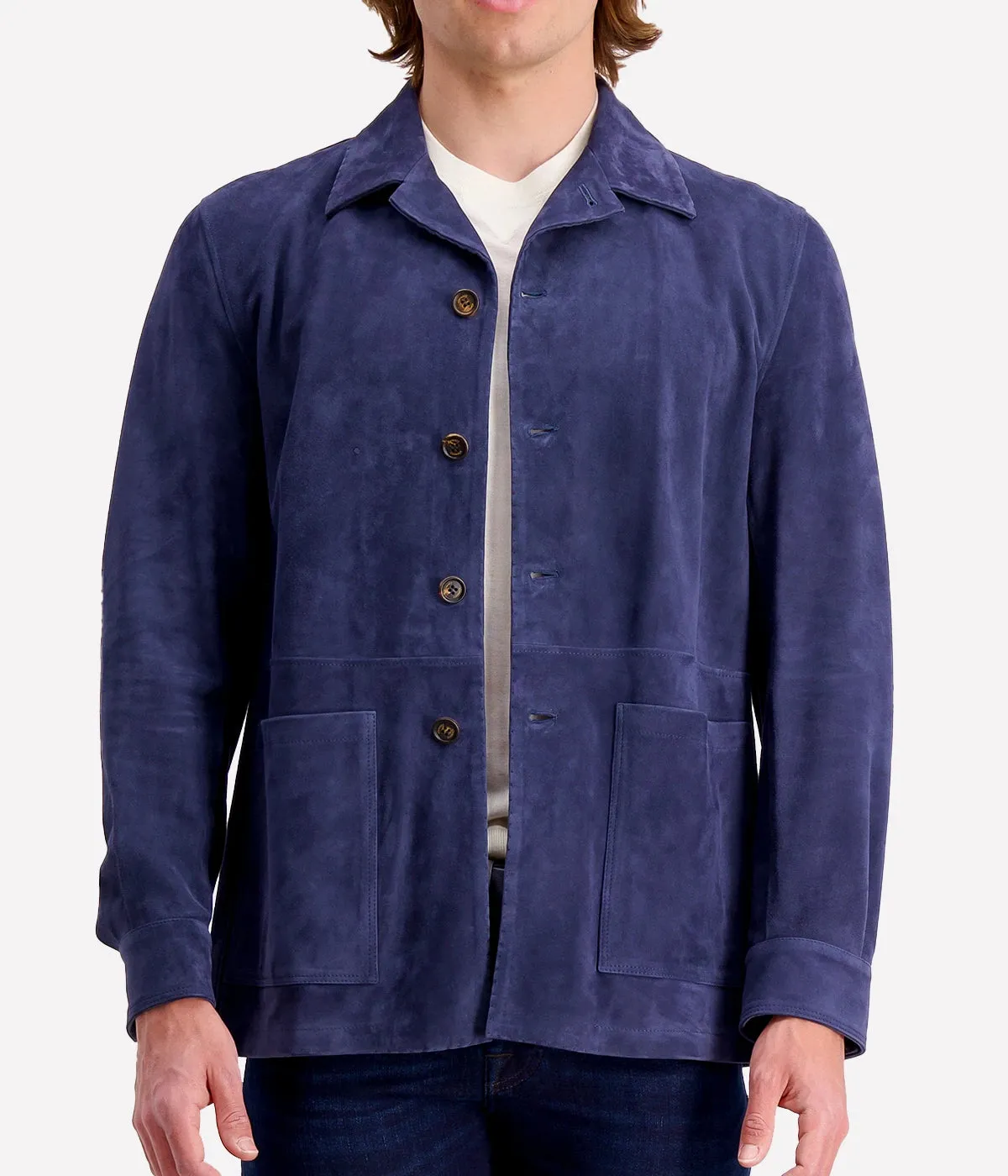 Two Pockets Nappa Suede Jacket in Blue