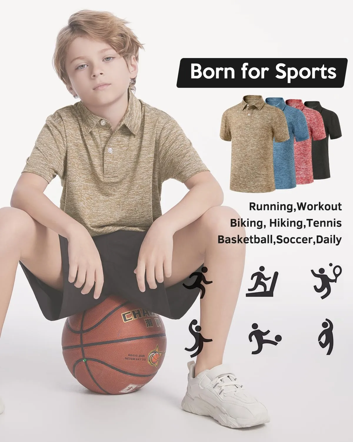 Ullnoy Boys Short Sleeve Polo Shirt Moisture Wicking Golf Shirt Kids School Camp Uniform Shirts Boys 4 Pack