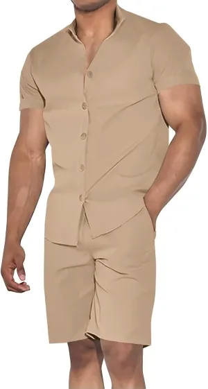 Uni Clau Mens Short Sets 2 Piece Outfits Summer Button Down Shirt and Shorts Set Beach Tracksuit
