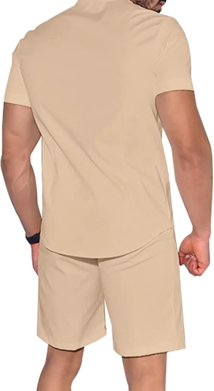 Uni Clau Mens Short Sets 2 Piece Outfits Summer Button Down Shirt and Shorts Set Beach Tracksuit