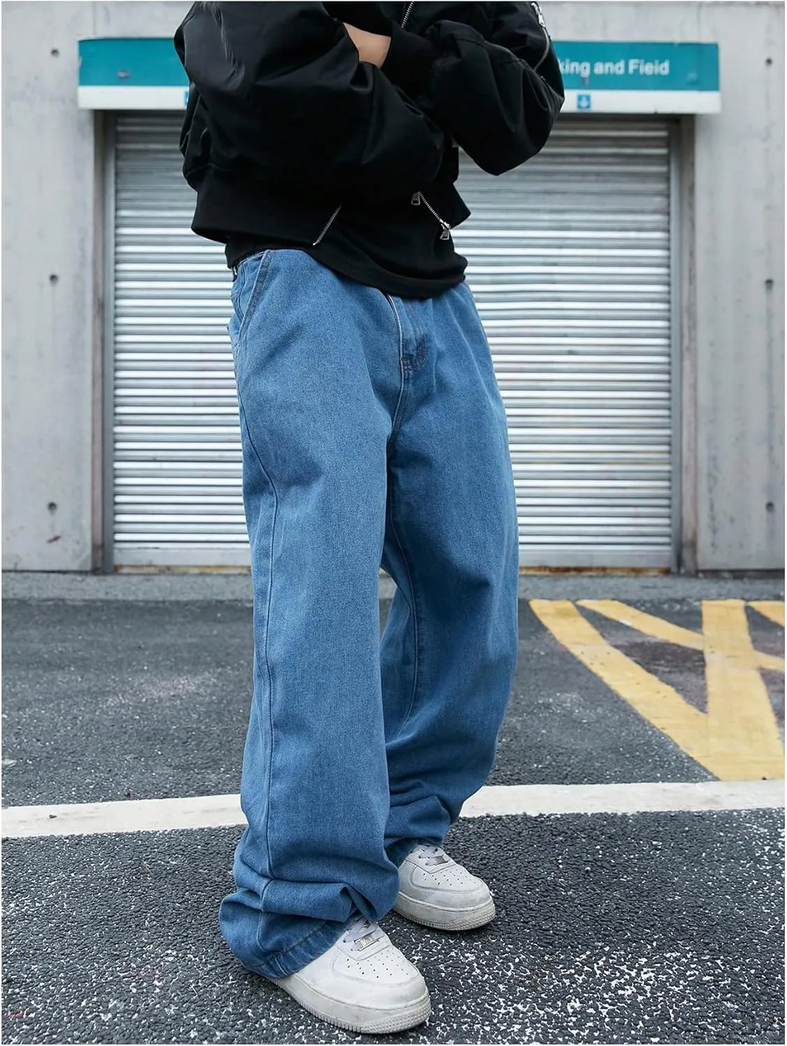 Verdusa Men's Wide Leg Baggy Jeans Loose Long Trousers Denim Pants with Pocket