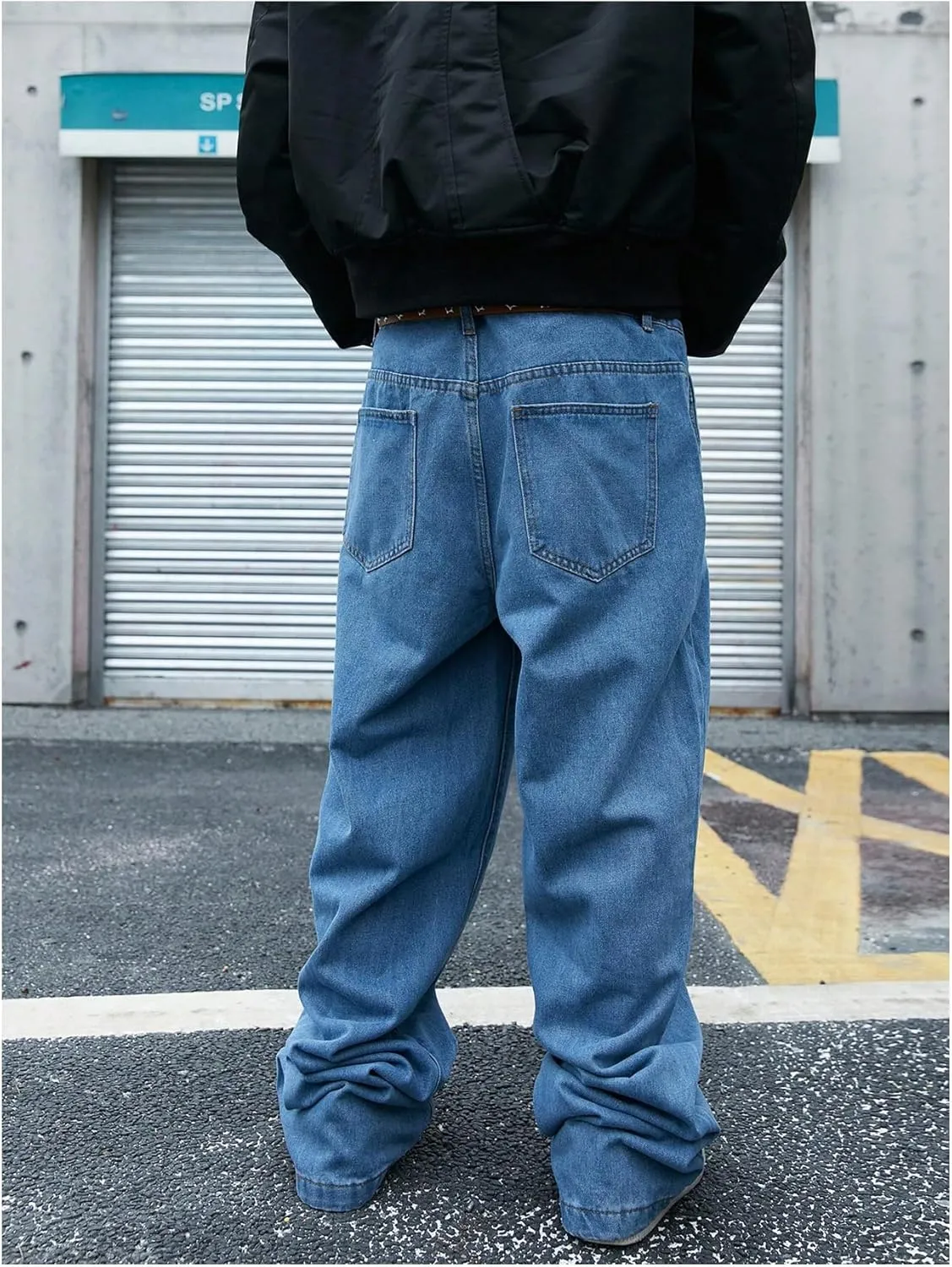 Verdusa Men's Wide Leg Baggy Jeans Loose Long Trousers Denim Pants with Pocket