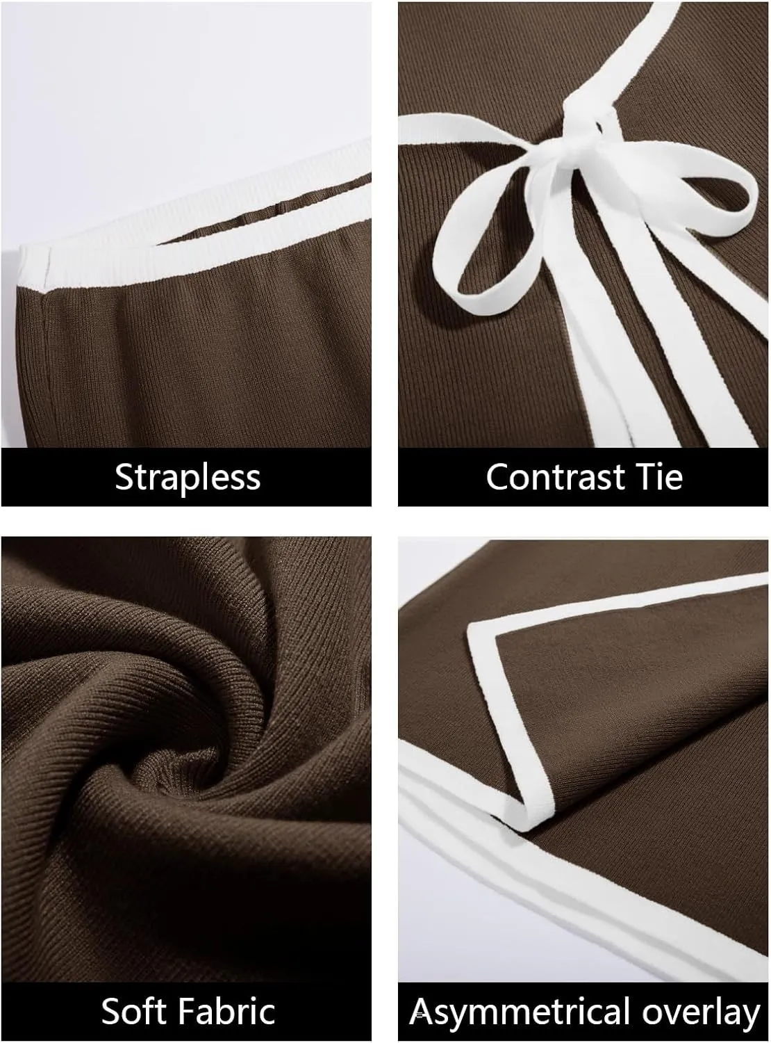 Wenrine Womens Sexy Tube Top Dress Strapless Self Tie Wrap Asymmetrical Hem Knit Summer Party Mini Dresses