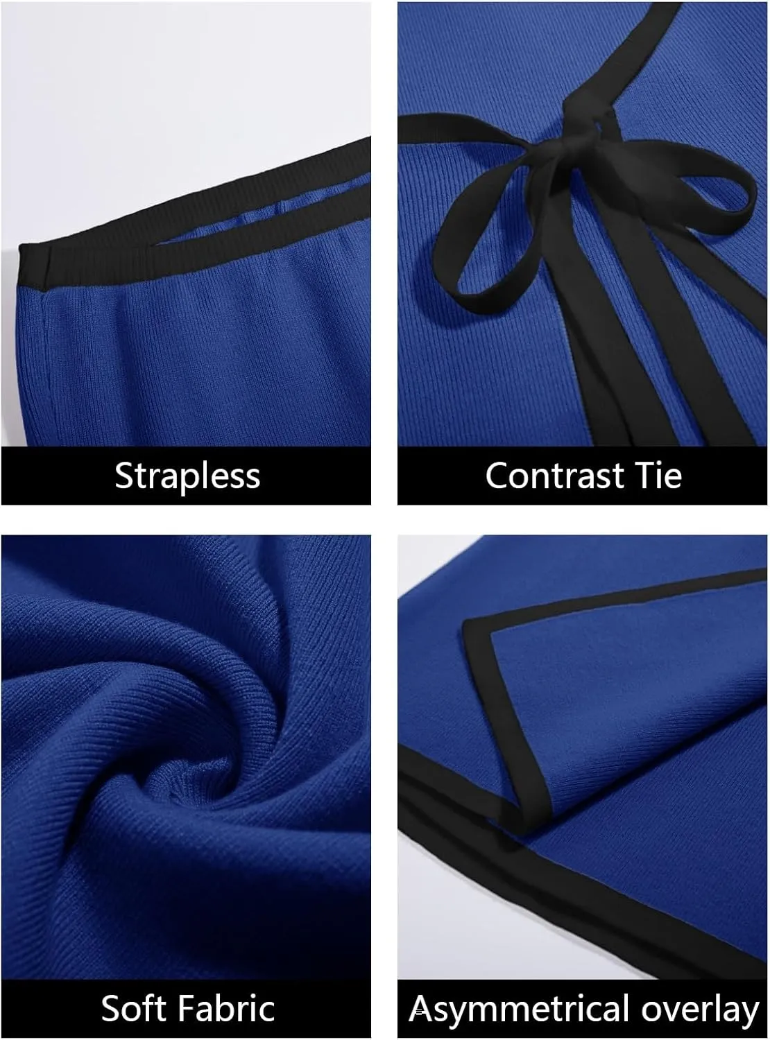 Wenrine Womens Sexy Tube Top Dress Strapless Self Tie Wrap Asymmetrical Hem Knit Summer Party Mini Dresses