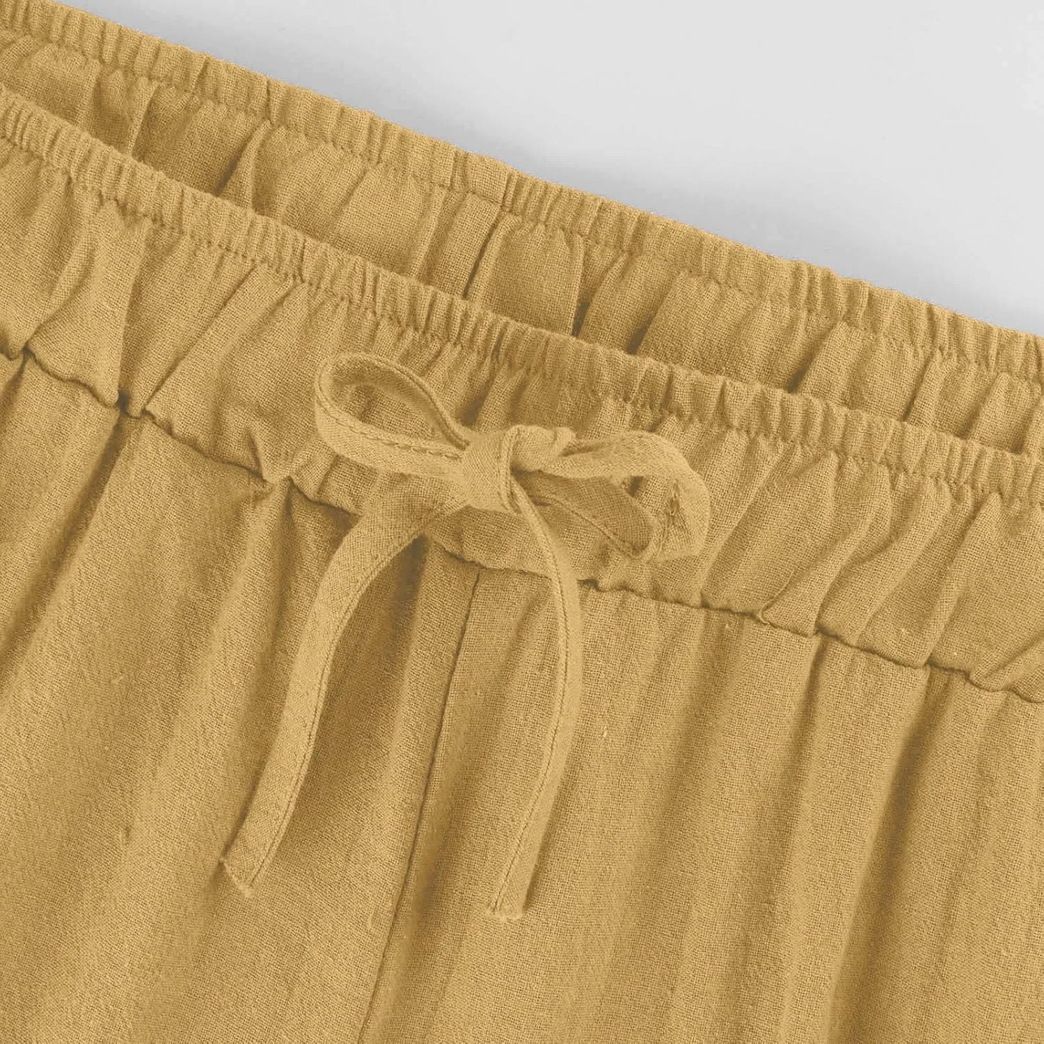 Wide Leg Linen Pants for Women Elastic Waist Casual Crop Capri Pant Loose Comfy Lounge Trouser Summer Beach Outfits