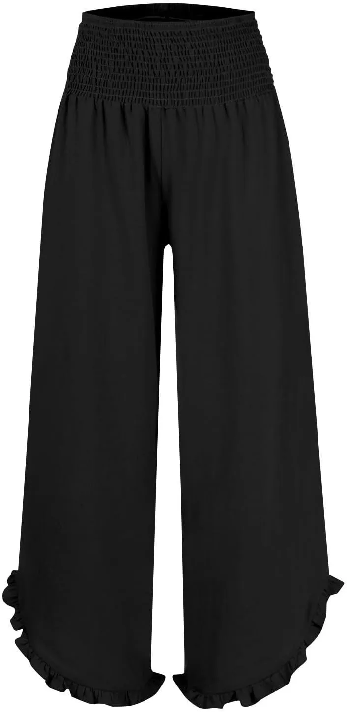 Wide Leg Pants for Women Cotton Linen Palazzo Pants Summer Beach Pant Elastic Waist Flowy Travel Vacation Trousers