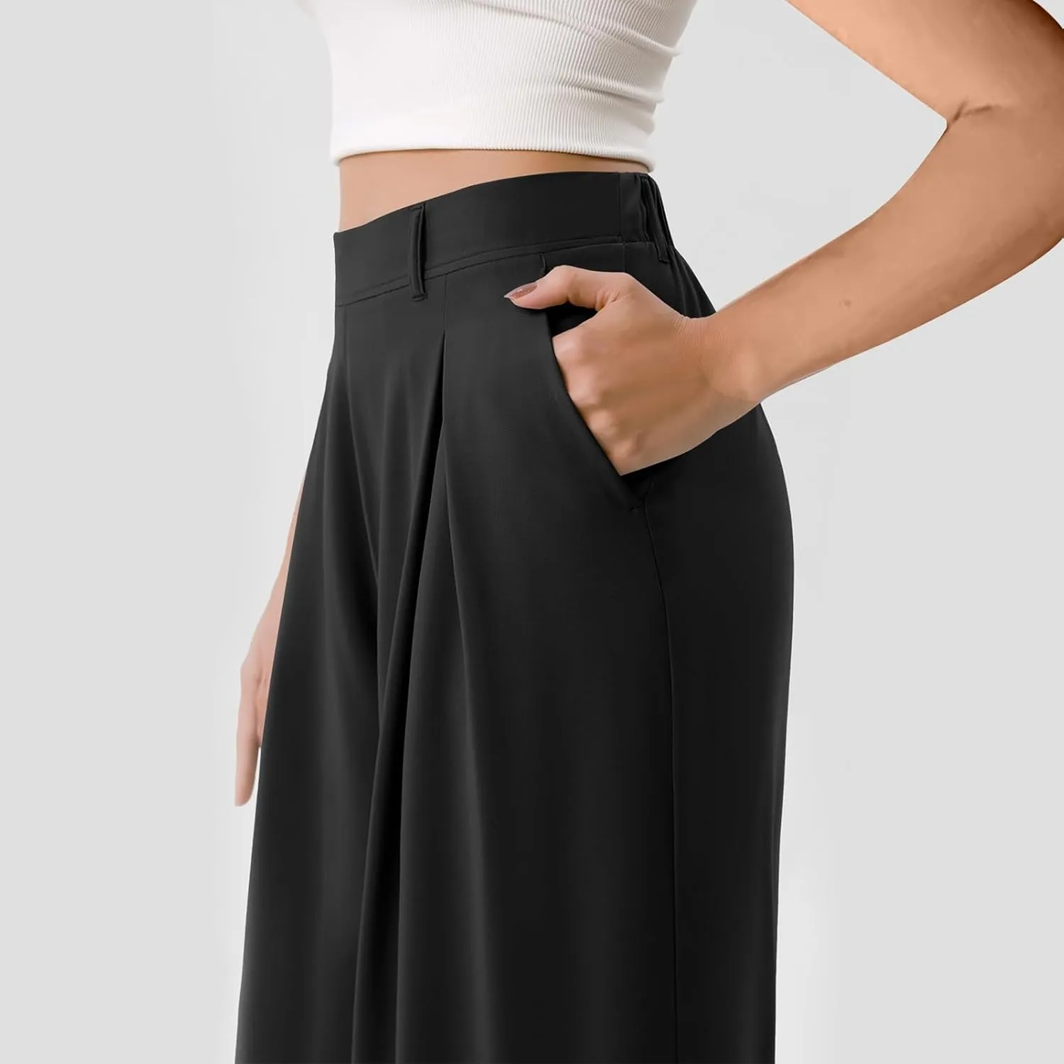 Wide Leg Pants for Women Pull On Flowy Palazzo Pants Lightweight Summer High Wasited Dress Pants with Pockets